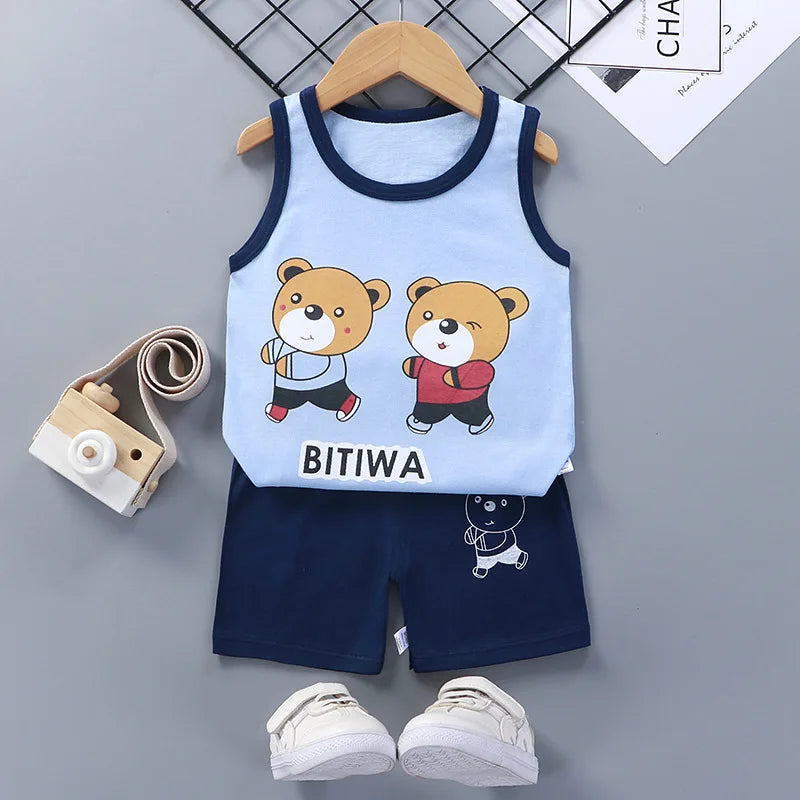 Kids Summer Vest & Shorts Set - Cotton Sleeveless T-Shirt Outfit for Boys & Girls