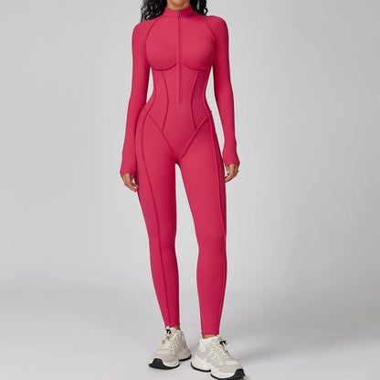 VITALINOVO Women’s Athletic Onesie Jumpsuit – Long Sleeve Zip-Up Running Romper, Bodycon Workout & Hiking One-Piece Activewear Outfit