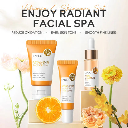 3pcs LAIKOU Vitamin C 24K Golden Sakura Skincare Set – Moisturizing Face Cream, Serum & Eye Cream