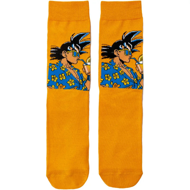 Men’s Dragon Ball Anime Mid Tube Socks - Bandai Cartoon Character Cotton Crew Socks
