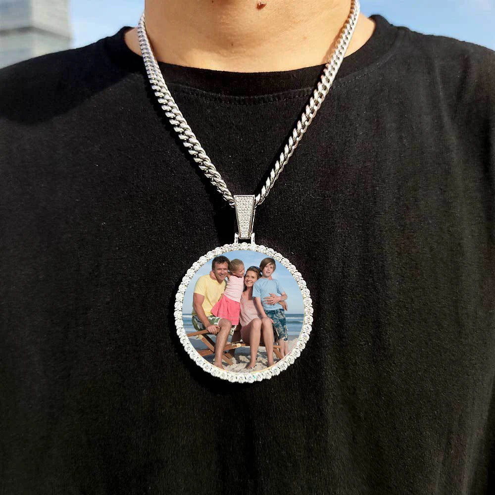 Custom Photo Medallion Necklace - 18K Gold Iced Out Cuban Pendant Hip Hop Personalized Picture Jewelry Gift