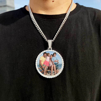 Custom Photo Medallion Necklace - 18K Gold Iced Out Cuban Pendant Hip Hop Personalized Picture Jewelry Gift