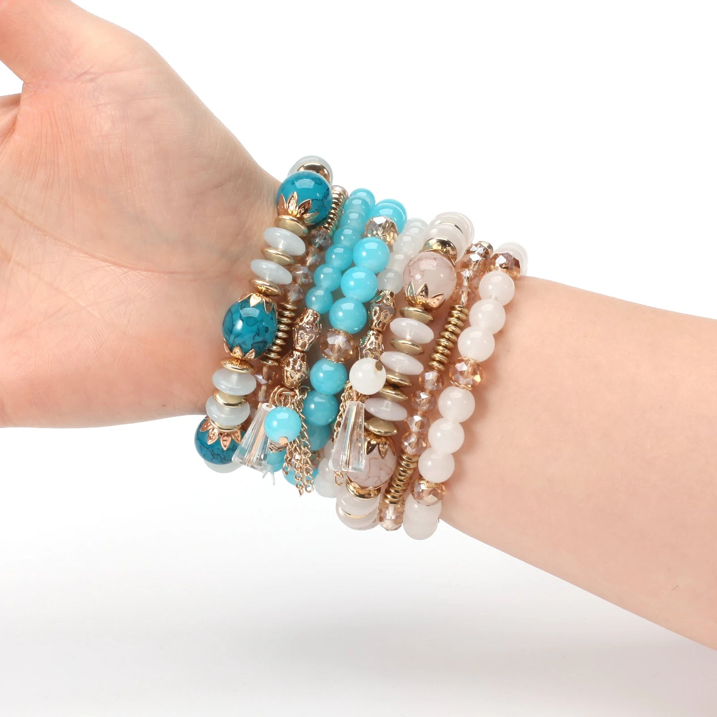 Bohemian Stackable Bead Bracelets - Multilayer Charm Stretch Bangles for Women