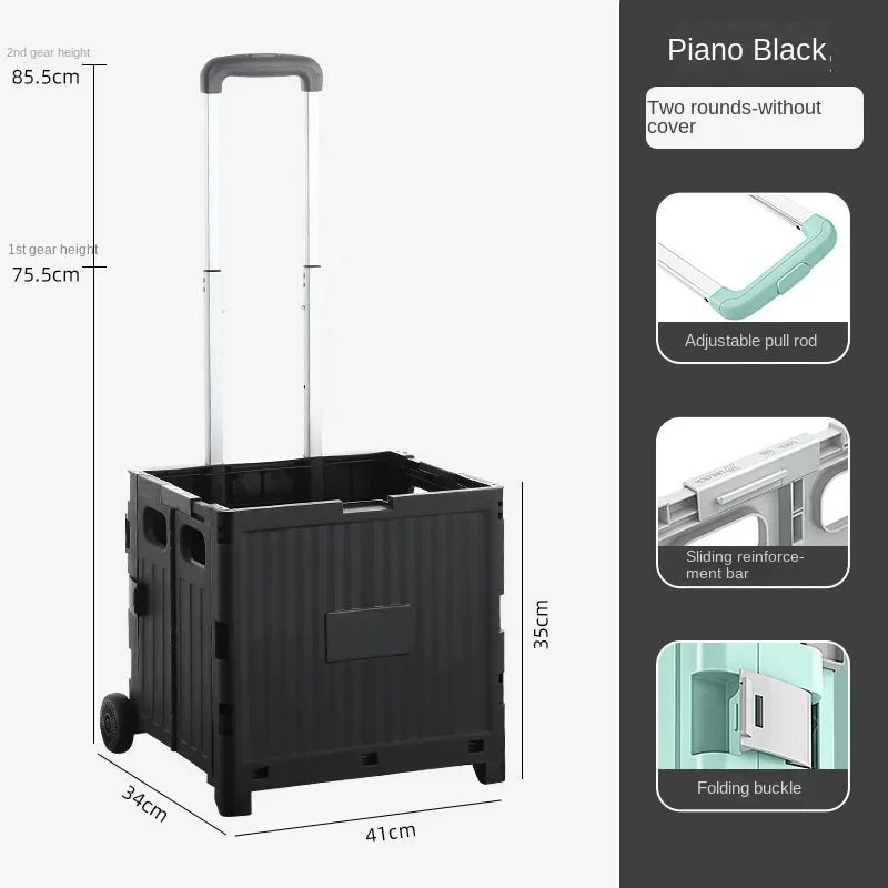 Portable Camping Trolley Storage Box - Folding Outdoor Organizer with Adjustable Handle for Picnics & Travel