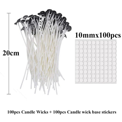 Smokeless Candle Wicks – Pre-Waxed Cotton Core with Metal Sustainer Tabs, 2.6-20cm for DIY Handmade Candle Making