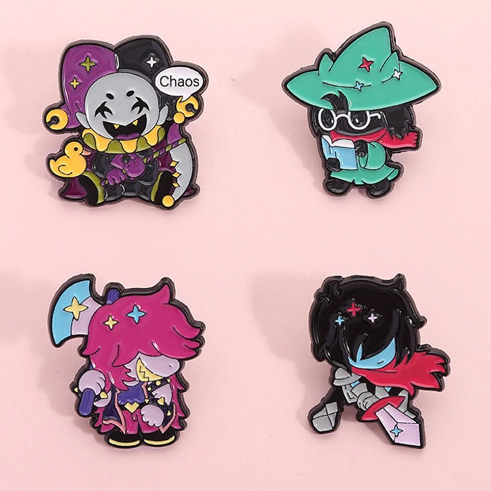 4-Piece Deltarune Enamel Pin Set - Susie & Kris RPG Game Character Brooches for Backpacks, Jackets & Fan Gifts