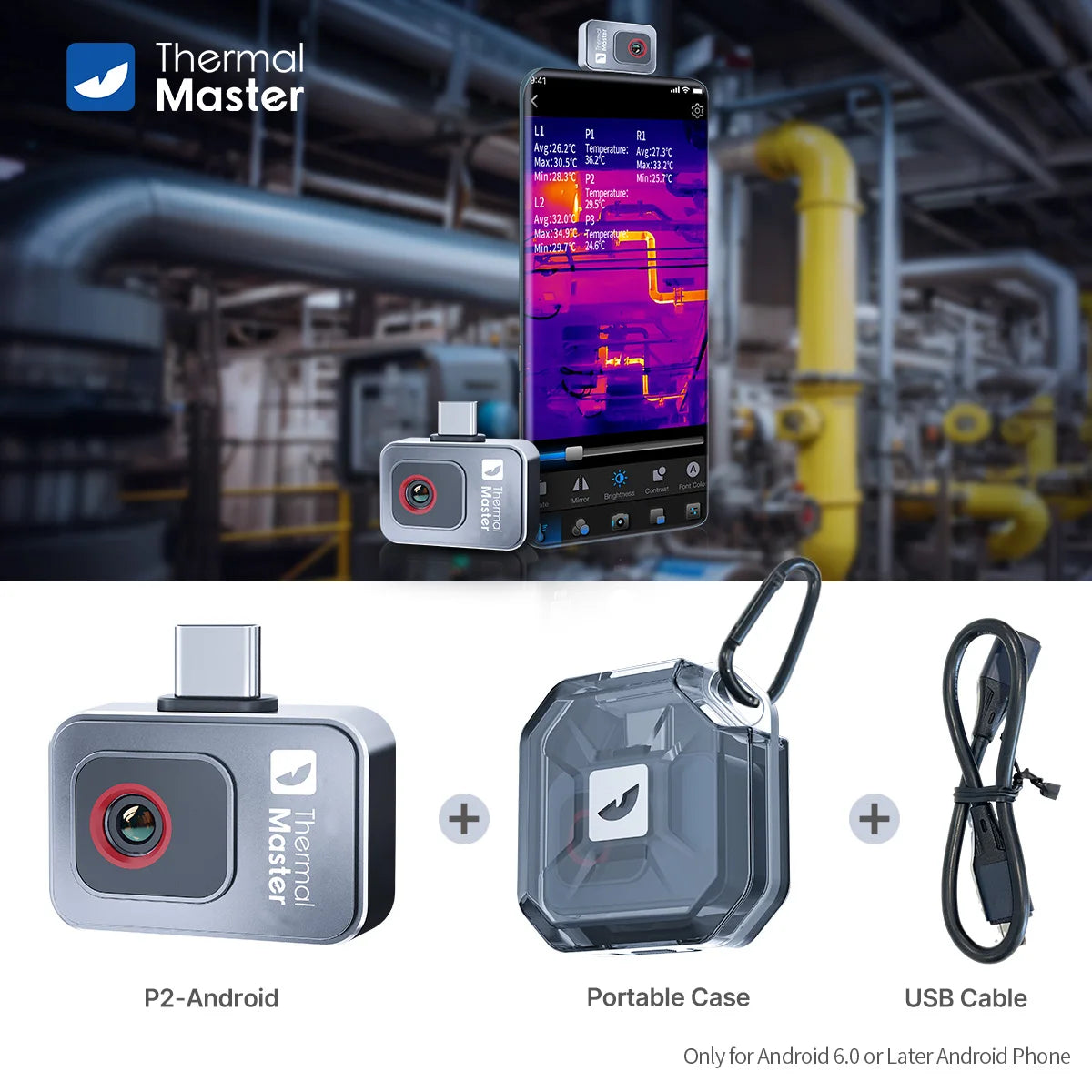 P2Pro Thermal Imager with 15X Magnetic Macro Lens – Infrared Camera for Phone, PCB & HVAC Inspection Tool