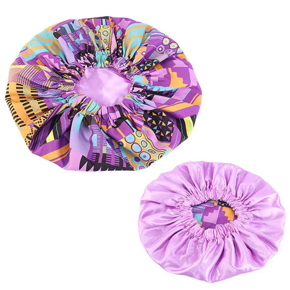 Women’s Double-Layer Satin Bonnet - African Ankara Floral Print Adjustable Reusable Sleep Cap for Hair Care