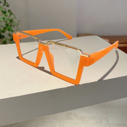 KAMMPT Oversized Square Glasses for Women – Stylish Semi-Metal Frame Eyeglasses, Vintage Design Blue Light Blocking Fashion Eyewear