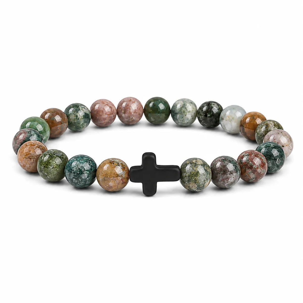 Natural Stone & Wood Bead Rosary Bracelet - Hematite Cross Meditation & Yoga Jewelry for Men & Women