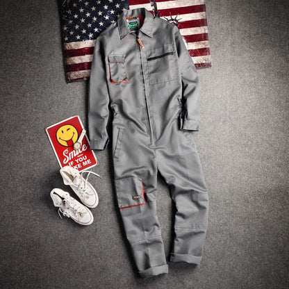 Men’s Long-Sleeve Jumpsuit - Zipper Pocket Casual Workwear Overalls, Plus Size S-4XL