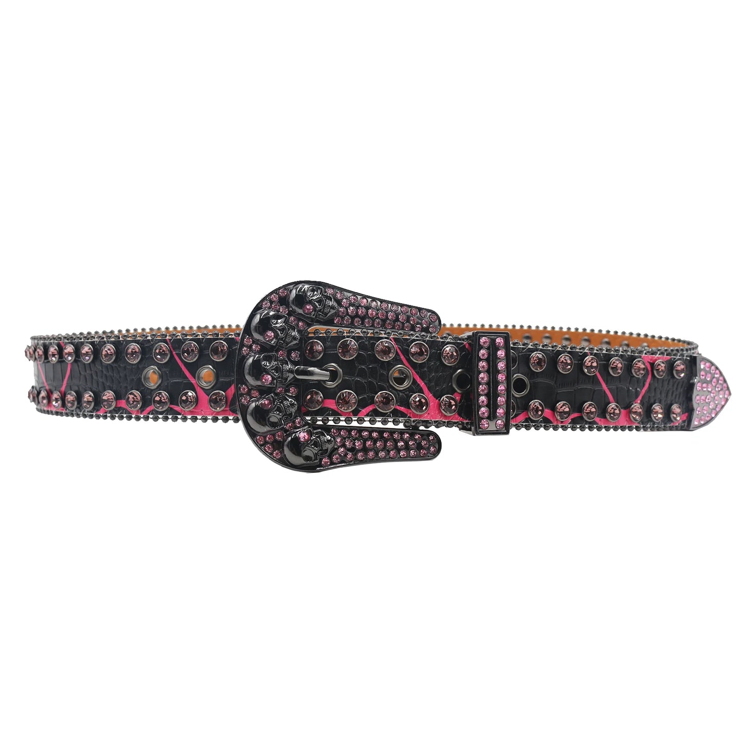 Men's & Women's Skull Rhinestone Western Denim Belt – Hip Hop Punk Y2K Shiny Rivet Artificial Diamond Design