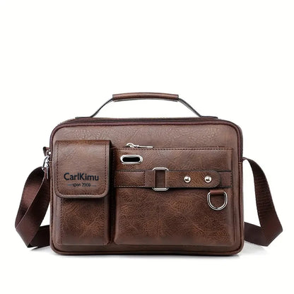 Men's PU Business Shoulder Bag - Multi Pocket Crossbody Messenger Bag for Travel, Work & Business Trips
