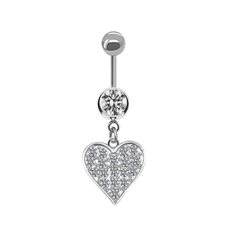 Sweet Butterfly Crown Heart Belly Button Ring – Pink & White Crystal Hello Kitty Dangle Navel Piercing Jewelry for Women