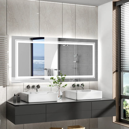 Extra Large Rectangle LED Bathroom Mirror – Dimmable, Anti-Fog, Shatter-Proof Vanity Mirror with Front & Backlight