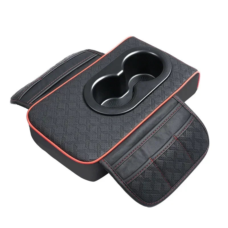 Universal Car Center Console Organizer Armrest Cover – Thickened Storage Pad with 2 Side Pockets & Dual Cup Holders for Cars & SUVs