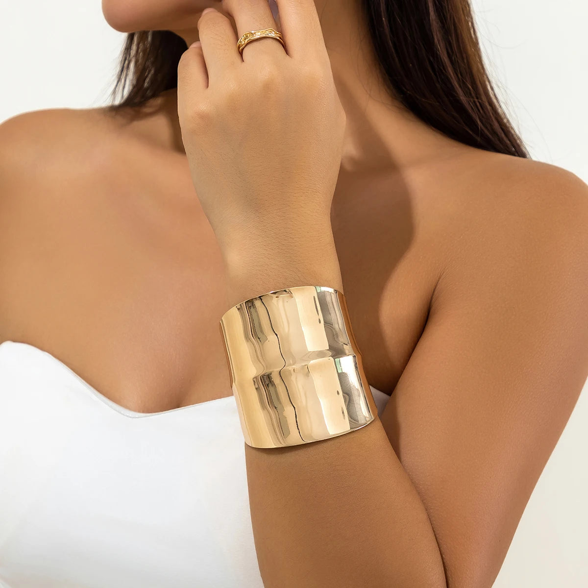 Salircon Gothic Asymmetric Wide Cuff Bracelet – Open Punk Aesthetic, Adjustable Women’s Fashion Statement Jewelry for Parties