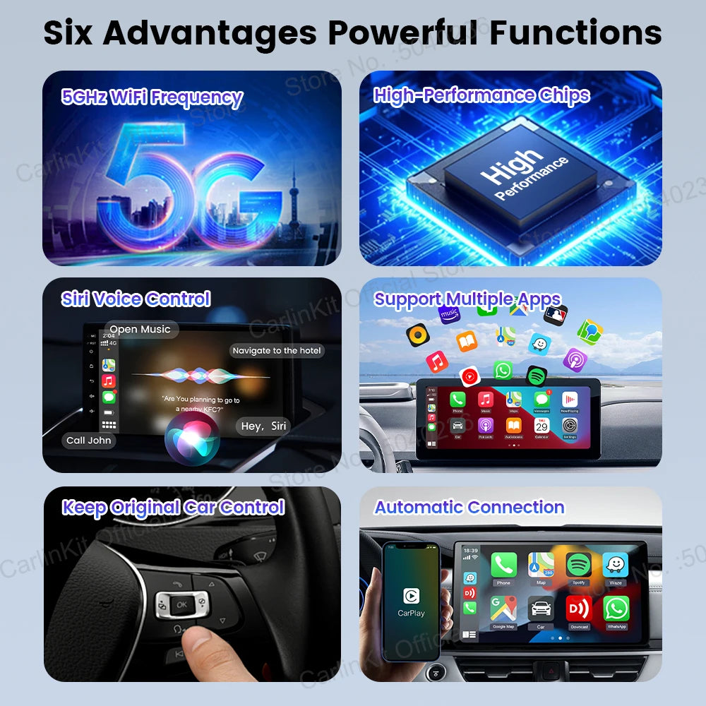 CarlinKit Mini 5 SE Wireless CarPlay Adapter – Fast 5.8GHz WiFi & Bluetooth for iPhone, Spotify, Waze, Split Screen
