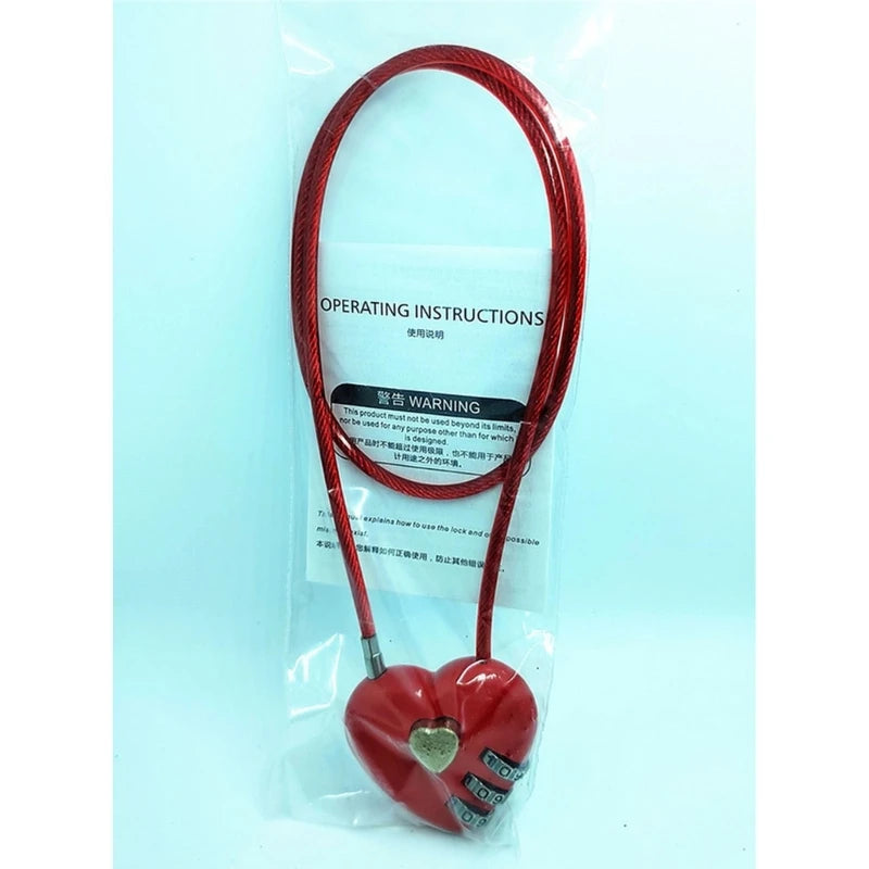 Love-Shaped Heart Code Padlock – Wedding Gift with Password Lock, Long Wire Rope for Trolley Case & Security