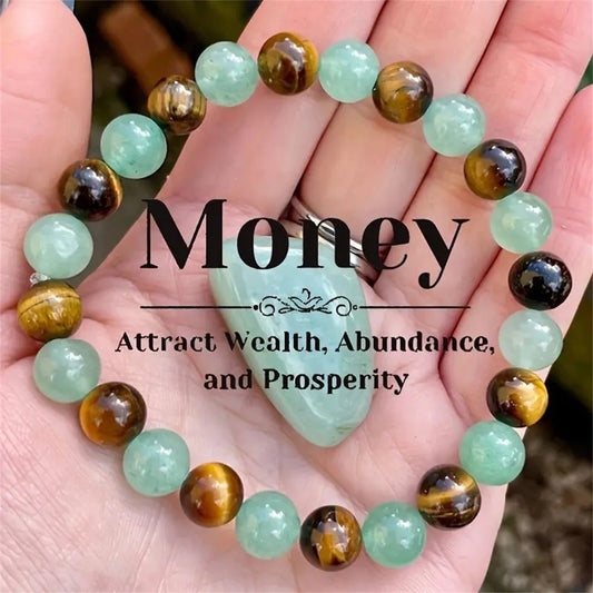 Natural Gemstone Wealth Bracelet – Tiger Eye & Aventurine Vintage Style Beaded Jewelry for Men & Women Gift
