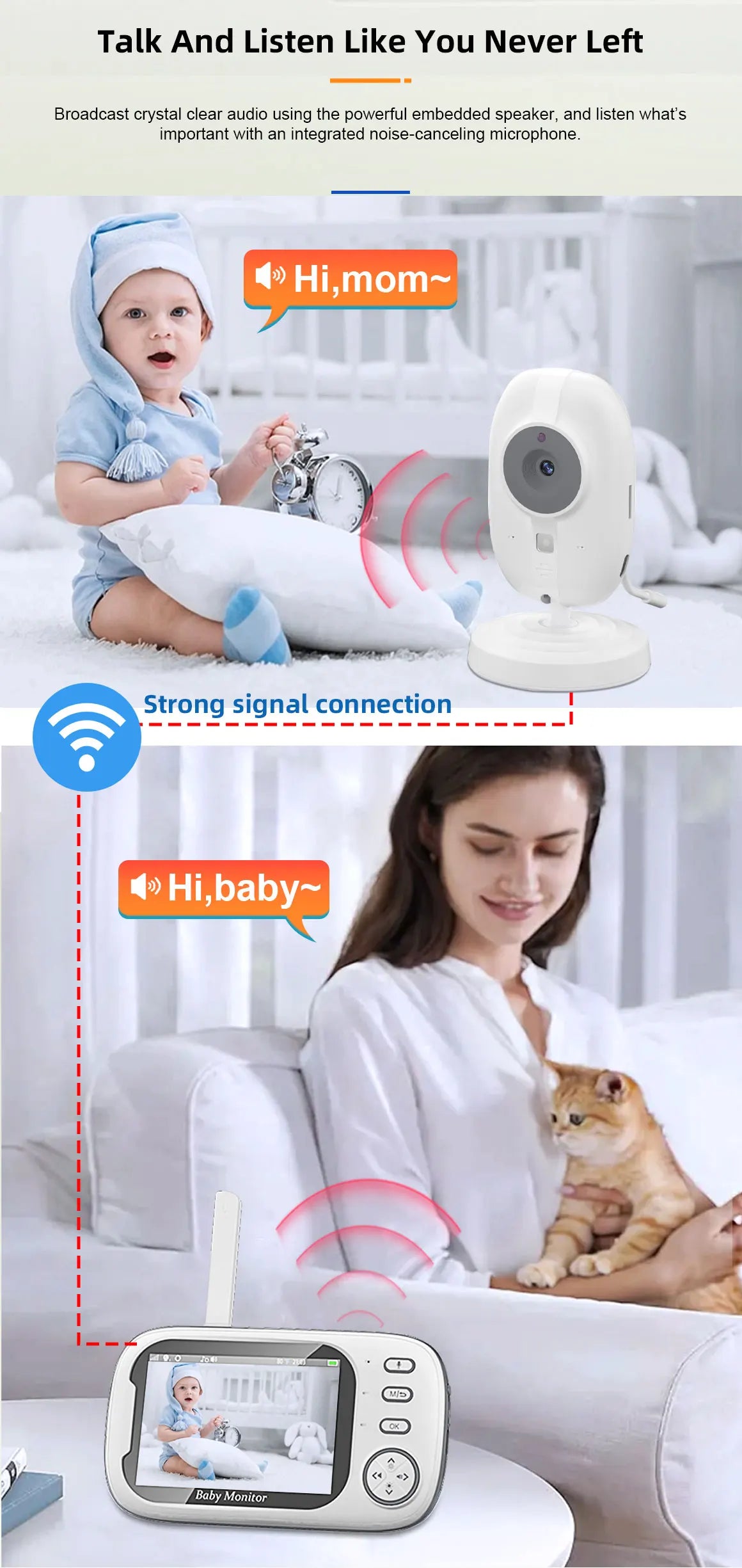 3.5" Video Baby Monitor — Night Vision, 2.4G Two-Way Audio, Temperature Display, Home Security Camera