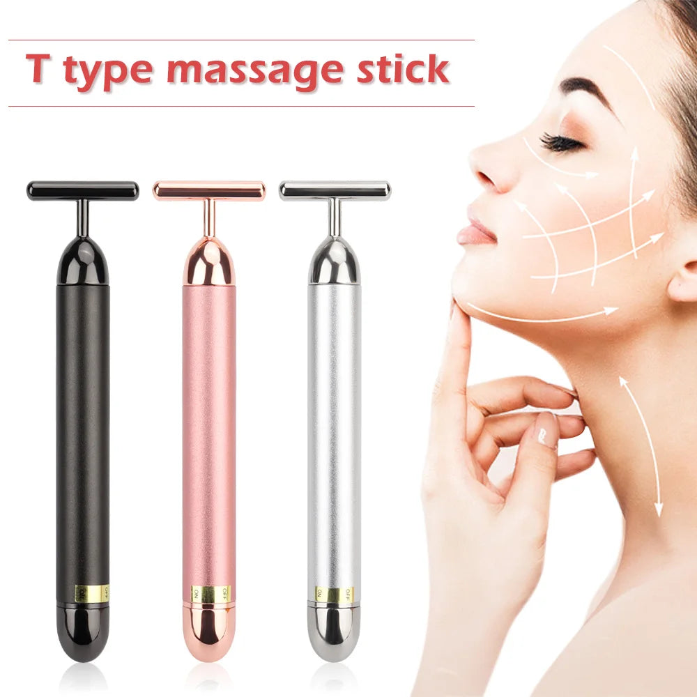 24K Gold Roller Vibrating Facial Massager - Slimming Beauty Pulse for Firming, Lifting, and Tightening Skin, Wrinkle Reduction Bar