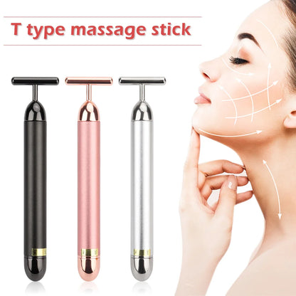 24K Gold Roller Vibrating Facial Massager - Slimming Beauty Pulse for Firming, Lifting, and Tightening Skin, Wrinkle Reduction Bar