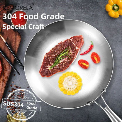 24CM Professional Grade Frying Pan - 304 Stainless Steel, 2MM Thick 5-Ply Steel Skillet & Cooking Pot