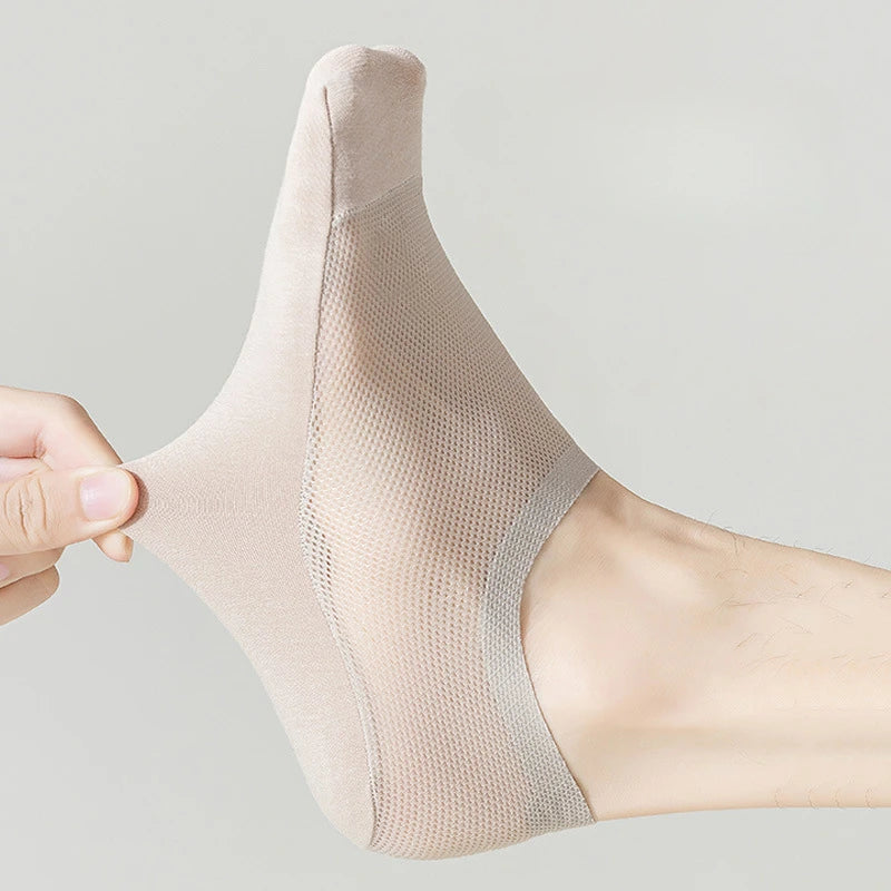 Men’s Ice Silk Mesh Socks – Hollow Breathable Summer No-Show Slippers, Silicone Non-Slip Low-Cut Boat Socks