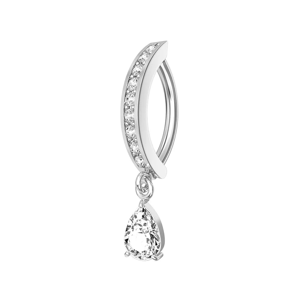 Stainless Steel Crystal Belly Button Ring - Fashion Drip Clicker Navel Piercing Jewelry for Women