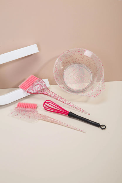 4pcs Hair Styling & Highlight Dyeing Set – Sparkling Comb, Oil Brush, Single-Sided Soft Hair Pearl Dyeing Brush