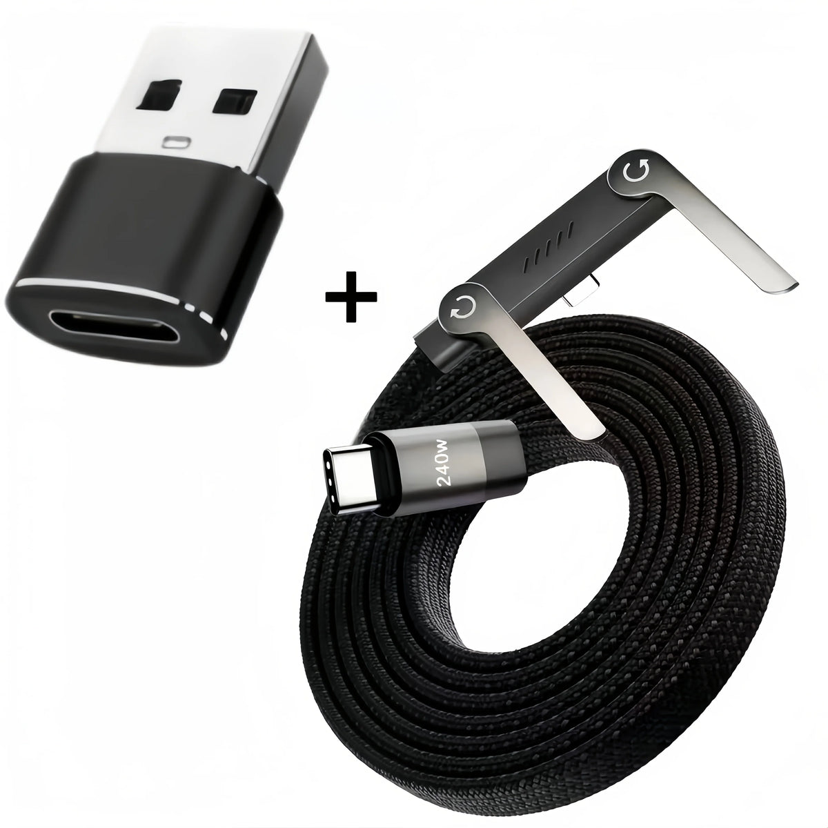 Foldable 240W Fast Charging Cable with Phone Stand - Ultra-Fast Data Cable for Phones & Tablets