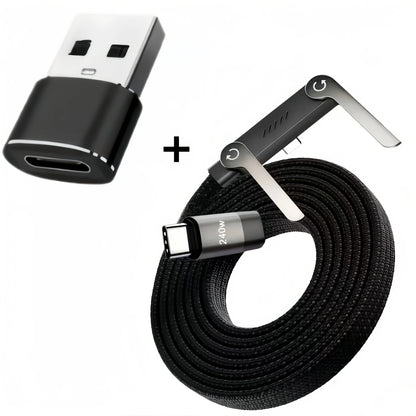 Foldable 240W Fast Charging Cable with Phone Stand - Ultra-Fast Data Cable for Phones & Tablets