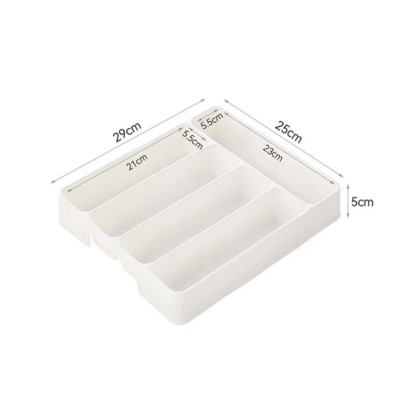 4/5 Compartments Cutlery Organizer Tray – Easy-Clean Drawer Divider for Spoon, Fork & Kitchen Utensils