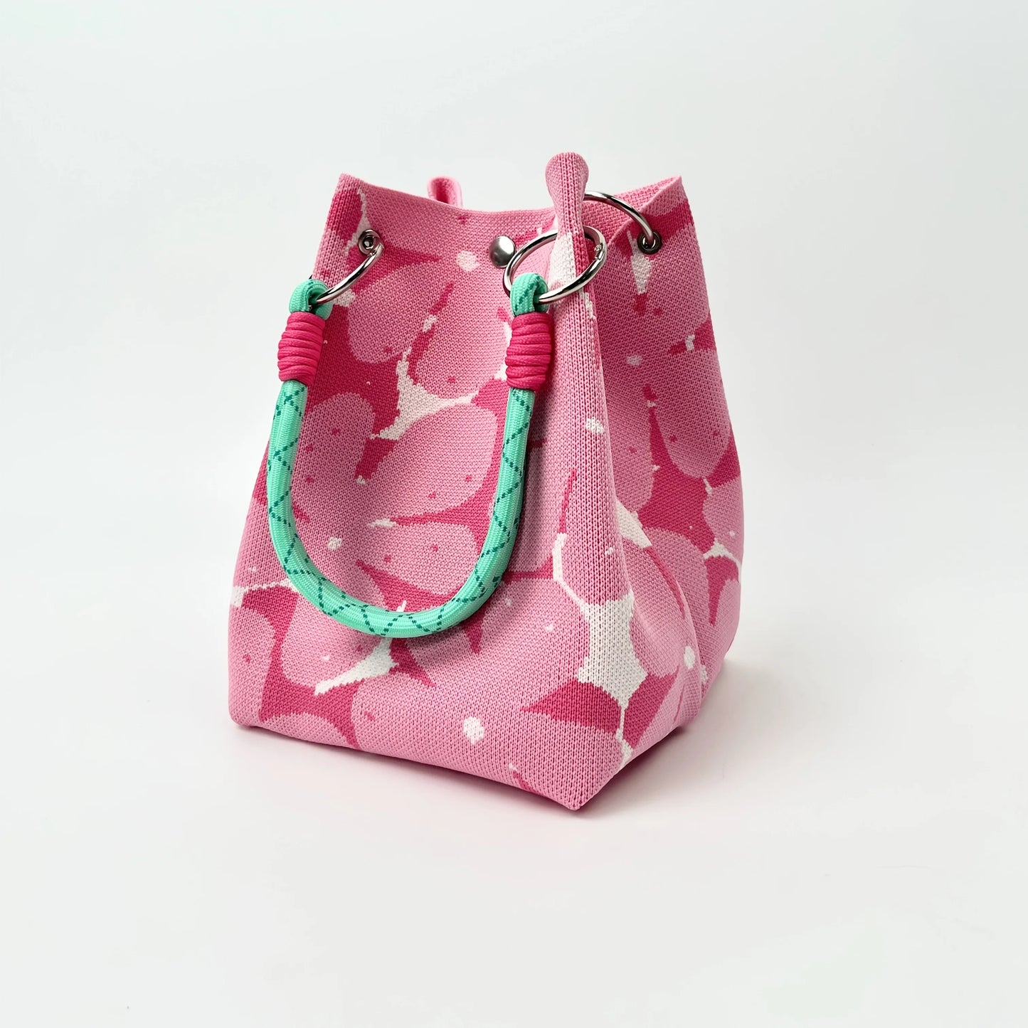 2025 Retro Floral Knitted Handbag – Mixed-Color Tote Bag with Safety Clasp Closure