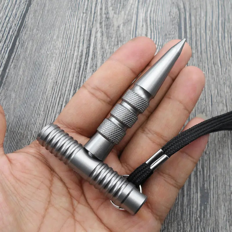 Portable Combination Key Stick – Aviation Aluminum Cool Outdoor Pen-Shaped Broken Window Tool with Pointed Cuban Rattan