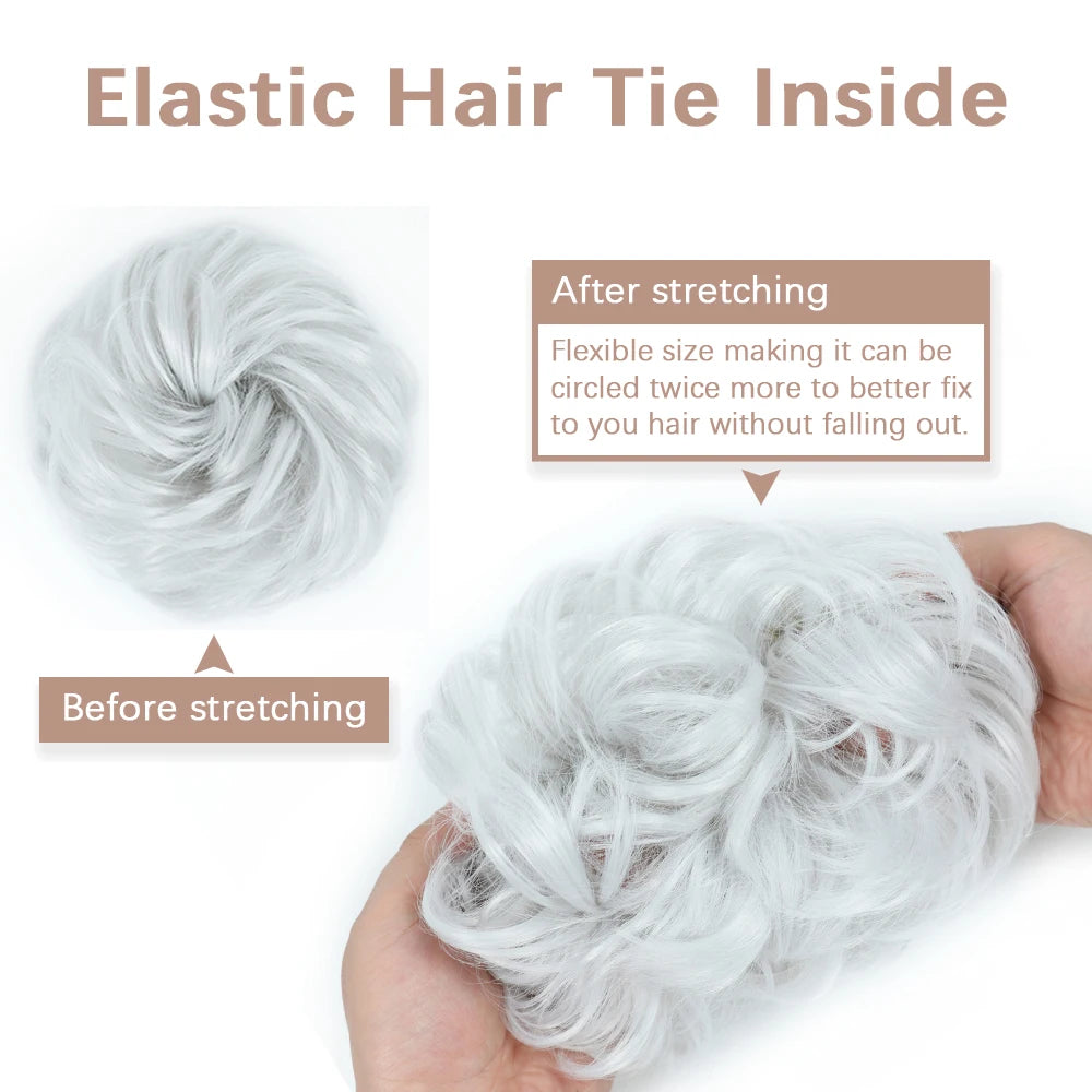 AZQUEEN Messy Bun Hair Extension – Synthetic Curly Wave Chignon Scrunchie, Elastic Band Updo Hairpiece for Women