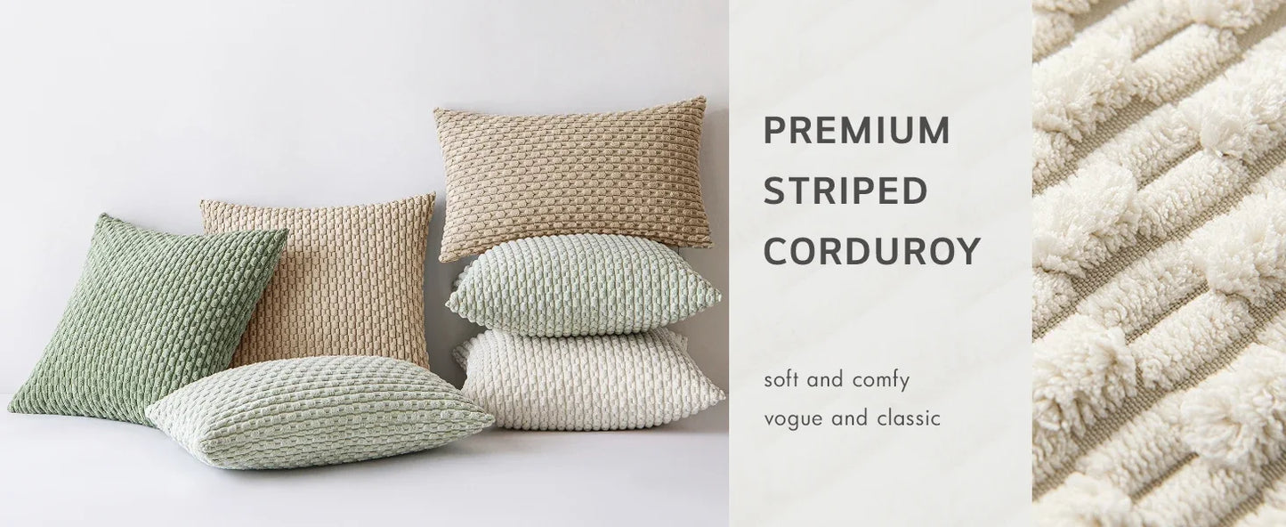 Dark Green Throw Pillow Covers – 16x16 Inch Soft Corduroy Decorative Cushion for Bed, Sofa & Living Room, Boho Home Decor