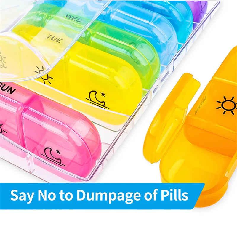Seven-Day Medicine Organizer Box – 21 Black Compartments Portable Plastic Pill & Vitamin Storage Case