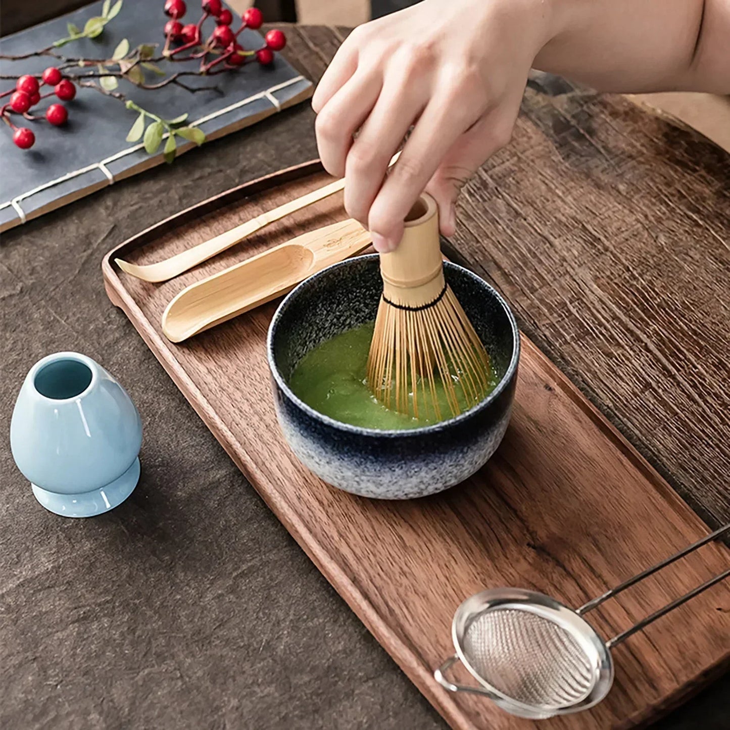 4/6Pcs Bamboo Matcha Tea Whisk Set – Scoop, Brush, Strainer & Bowl for Japanese Tea Ceremony