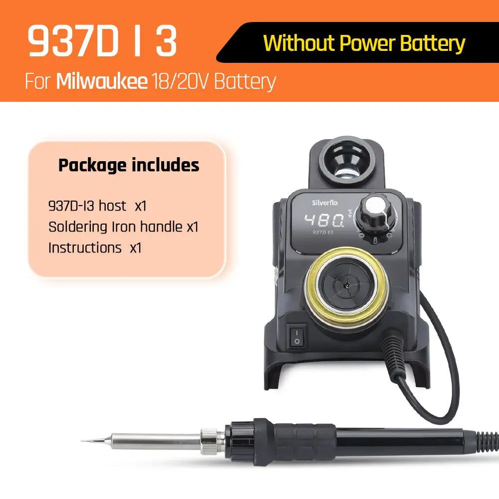 Silverflo 937D-I Cordless Soldering Station – Solder Iron with Sleep Mode, Compatible with DEWALT, Milwaukee, MAKITA 18/20V Batteries