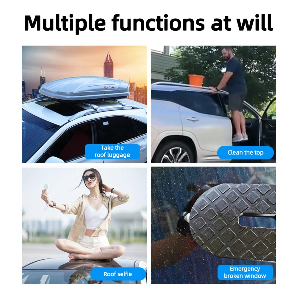 Foldable Car Roof Rack Step: Universal Latch Hook Auxiliary Walking Car Foot Pedal - Aluminum Alloy Safety Hammer Included