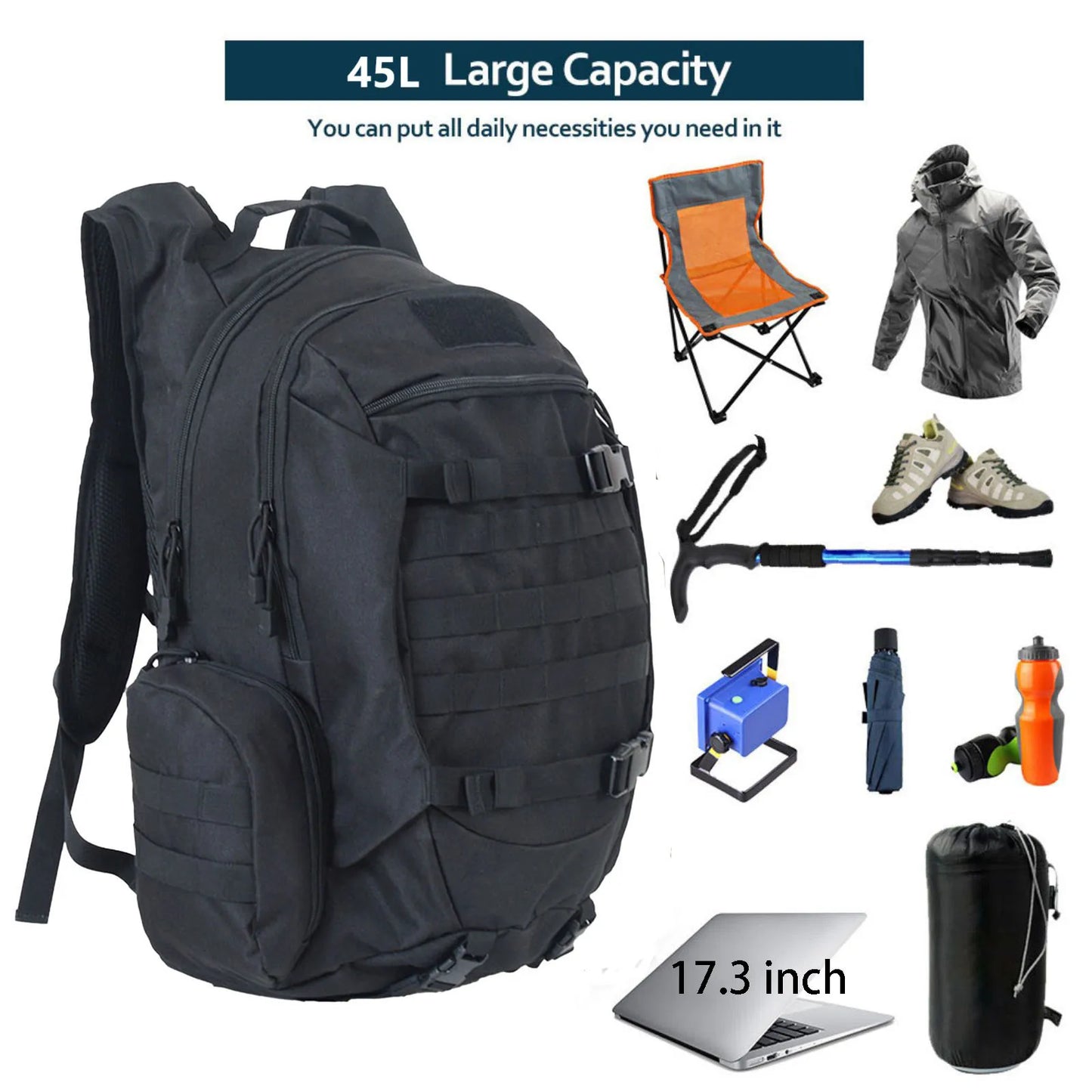 45L Waterproof Tactical Backpack – Outdoor Fishing, Hunting, Hiking & Camping Rucksack