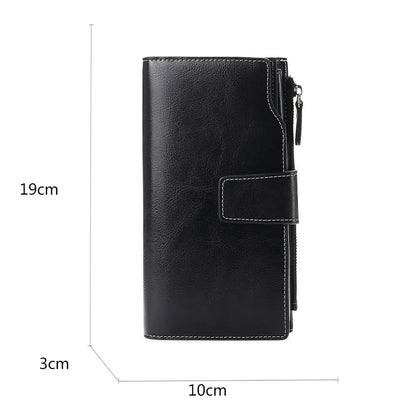 2024 New RFID Long Women’s Wallet — Genuine Leather Clutch with Zipper Coin Pocket, Card Holder & Printed Design