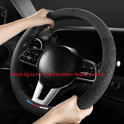 Universal Suede Leather Steering Wheel Cover – Breathable Anti-Slip Car Accessory for 37-38cm Wheels