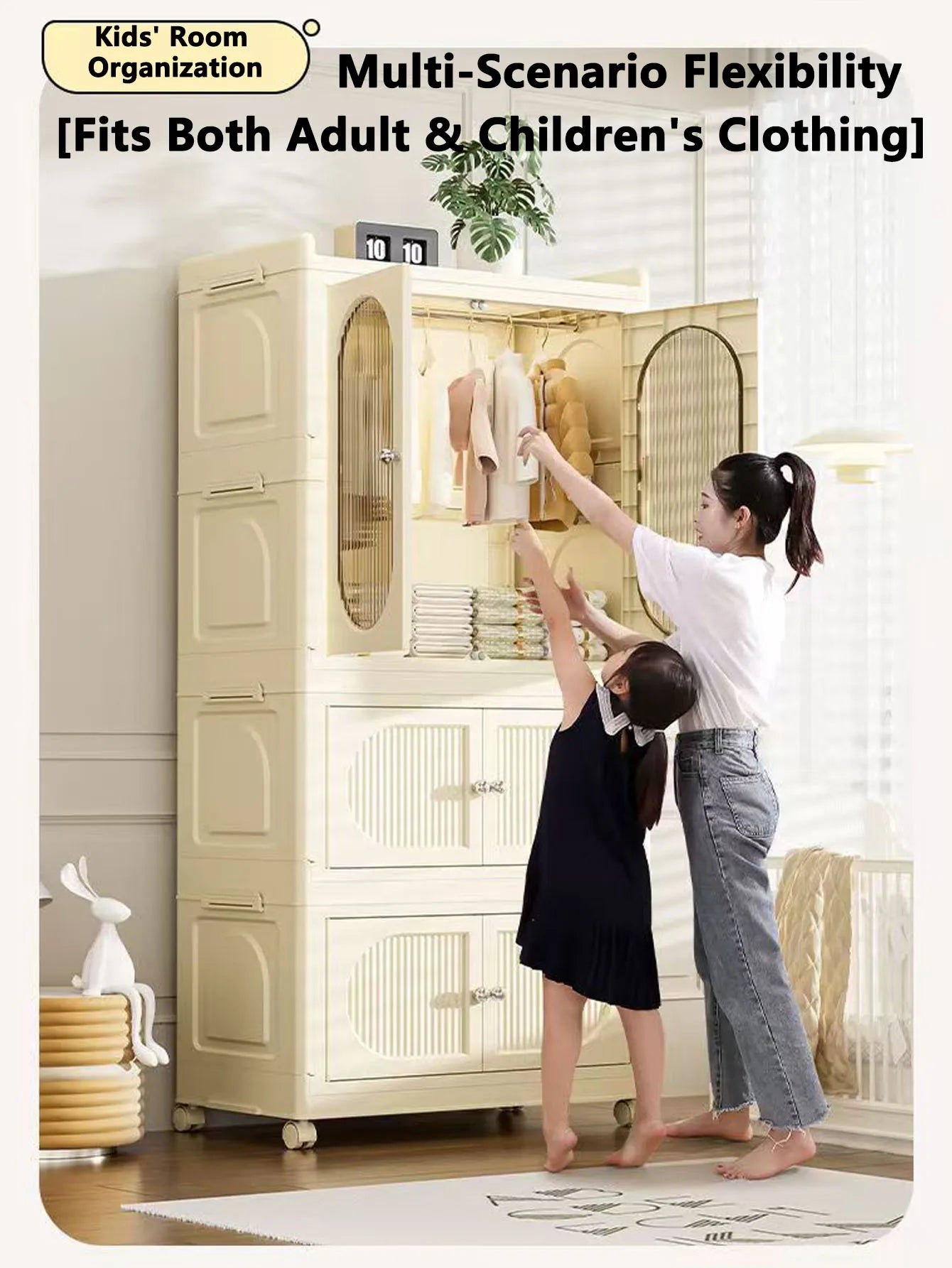 Foldable Storage Cabinet with Drawers – Dustproof Wardrobe Organizer for Home & Office