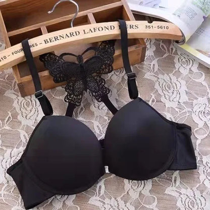 Women Butterfly Front Buckle Bra & Brief Set – Detachable Double Strap Sexy Sheer Lingerie Romantic Underwear Set