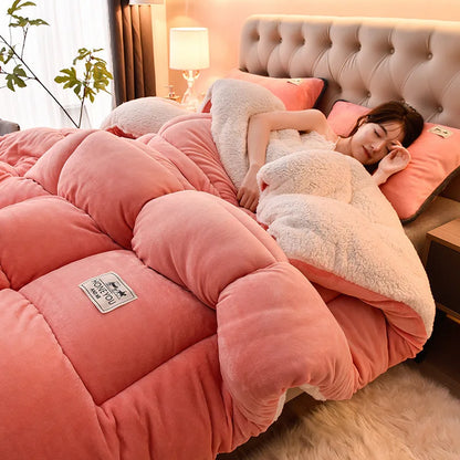 Lamb Fleece Blanket – Thick Double-Sided Velvet Warm Quilt for Winter, Single & Double Bed, Cozy Dormitory Comforter
