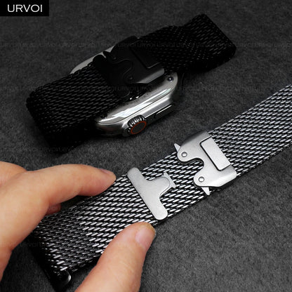 URVOI Stainless Steel Mesh Band for Apple Watch Ultra 2/1, Series 10/9 – 316L Secure Parachute Buckle, 46/49mm