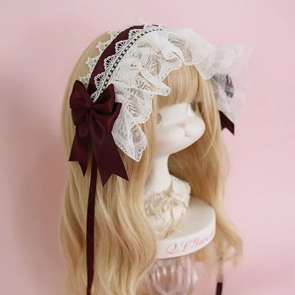 Lolita Lace Headband with Ribbon Bow - Sweet Dark Hair Accessory